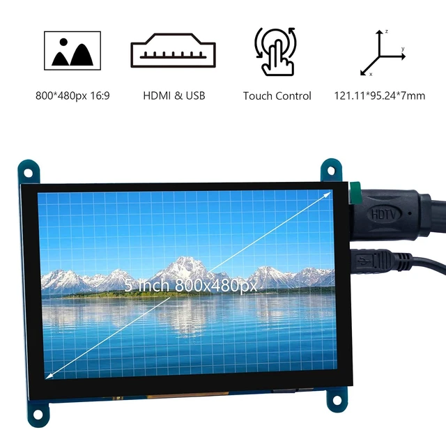 Alt view image 2 of 7 - 5 Inch IPS LCD Touch Screen Display Panel 800×480 HDMI Monitor