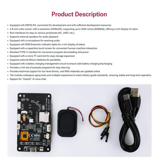 Alt view image 7 of 7 - ESP32-S3 Touchscreen Module, 2.8" 240x320 IPS LCD EPS32 Display with WiFi Blueto