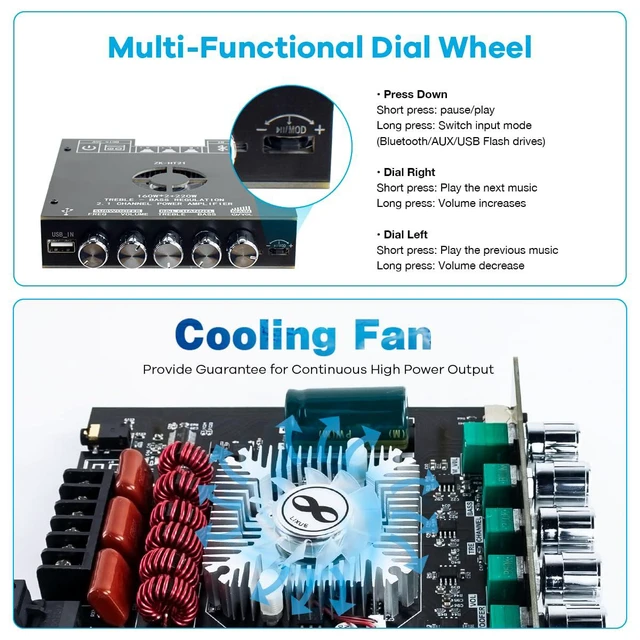 Alt view image 4 of 7 - ZK-HT21 TDA7498E Bluetooth Amplifier Board 160W×2+220W Subwoofer 2.1 Channel Aud