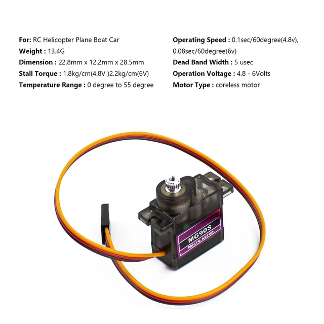 Alt view image 5 of 7 - 5 Pack MG90S Servo 9G Servo Metal Gear Micro Servo for Arduino Project RC Helico