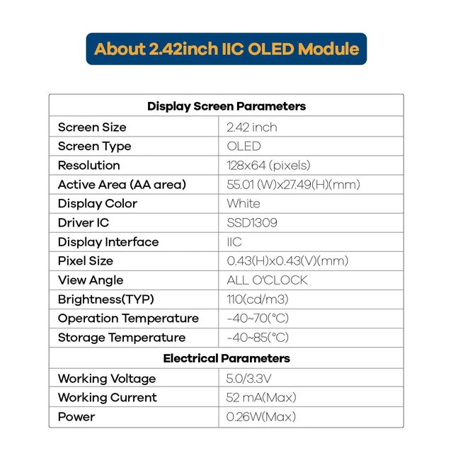 Alt view image 7 of 7 - 2.42 inches 128x64 IIC I2C OLED Display Module SSD1309 Driver OLED Screen Module