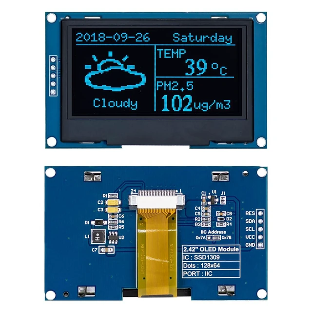 Alt view image 2 of 7 - 2.42 inches 128x64 IIC I2C OLED Display Module SSD1309 Driver OLED Screen Module