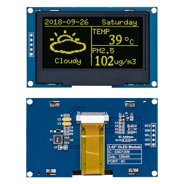 Alt view image 2 of 7 - 2.42 inches 128x64 IIC I2C OLED Display Module SSD1309 Driver OLED Screen Module