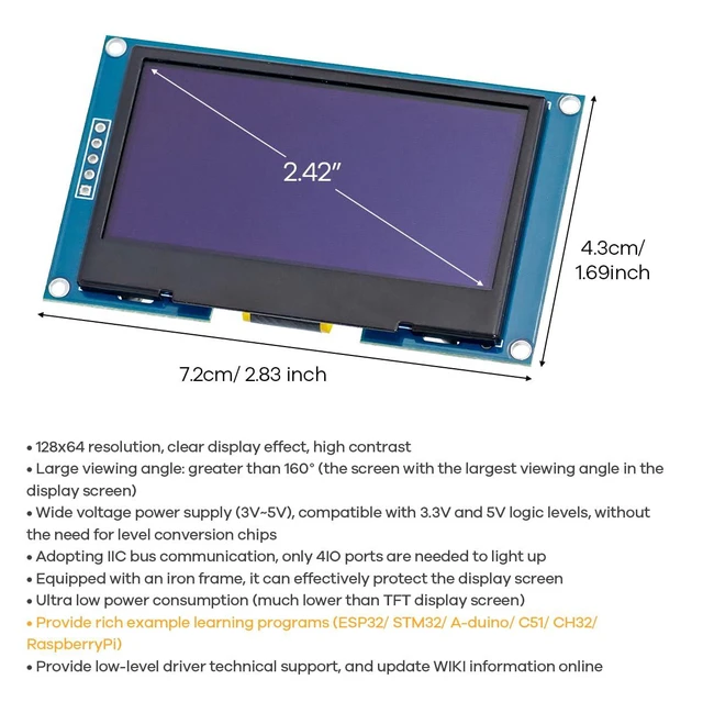 Alt view image 5 of 7 - 2.42 inches 128x64 IIC I2C OLED Display Module SSD1309 Driver OLED Screen Module