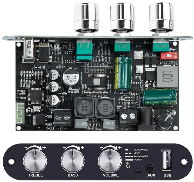 Main image of ZK-1001U Mono Bluetooth Amplifier Board, 100W Power Amp with TWS Pairing, 9-24V