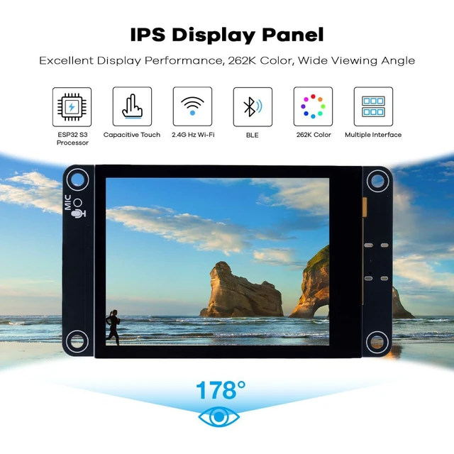 Alt view image 2 of 7 - ESP32-S3 Touchscreen Module, 2.8" 240x320 IPS LCD EPS32 Display with WiFi Blueto