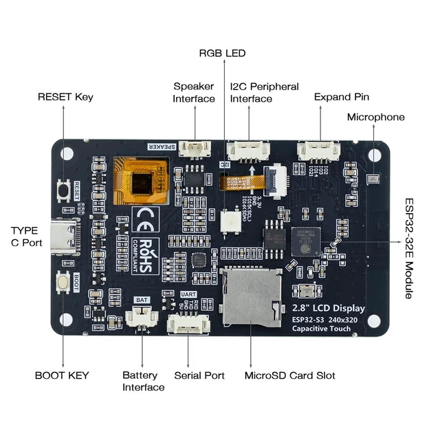 Alt view image 3 of 7 - ESP32-S3 Touchscreen Module, 2.8" 240x320 IPS LCD EPS32 Display with WiFi Blueto