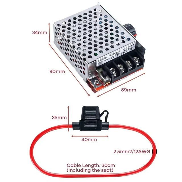 Alt view image 5 of 7 - PWM DC Motor Speed Controller DC 7-70V 30A 12V 24V 36V 48V with 30 Amp Fuse