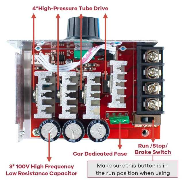 Alt view image 2 of 7 - PWM DC Motor Speed Controller DC 7-70V 30A 12V 24V 36V 48V with 30 Amp Fuse