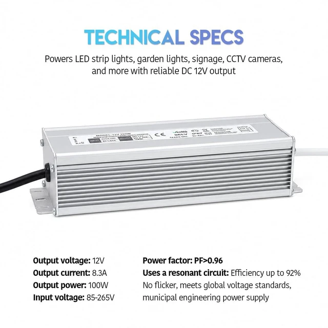 Alt view image 2 of 7 - 100W LED Driver 110V AC to 12V DC 8.33A LED Power Supply