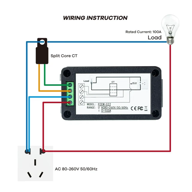 Alt view image 4 of 7 - AC 80-260V 100A Multi-Function Power Monitor LCD Digital Display Voltage Current