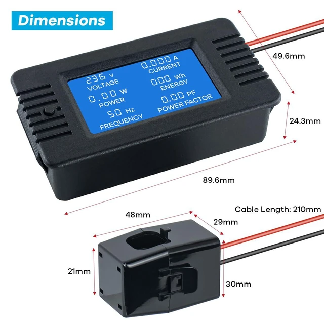 Alt view image 5 of 7 - AC 80-260V 100A Multi-Function Power Monitor LCD Digital Display Voltage Current