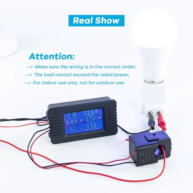 Alt view image 6 of 7 - AC 80-260V 100A Multi-Function Power Monitor LCD Digital Display Voltage Current
