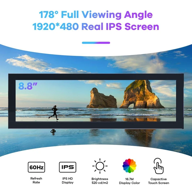 Alt view image 2 of 7 - 8.8 Inch Touchscreen Computer Secondary Screen 1920x480 FHD IPS LCD Display for