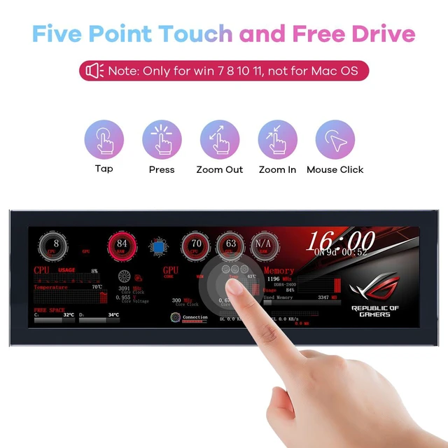 Alt view image 3 of 7 - 8.8 Inch Touchscreen Computer Secondary Screen 1920x480 FHD IPS LCD Display for