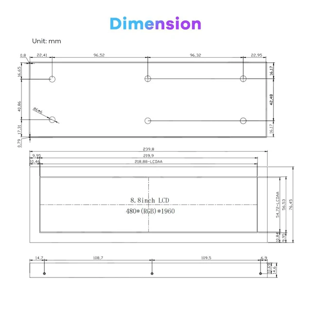 Alt view image 7 of 7 - 8.8 Inch Touchscreen Computer Secondary Screen 1920x480 FHD IPS LCD Display for