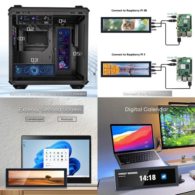 Alt view image 4 of 7 - 8.8 Inch Touchscreen Computer Secondary Screen 1920x480 FHD IPS LCD Display for
