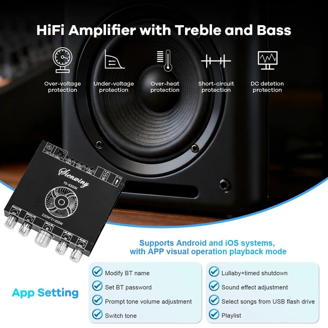 Alt view image 3 of 7 - YS-S350H TPA3251 2.1 Channel Bluetooth Amplifier 220W×2 + 350W Subwoofer Audio R