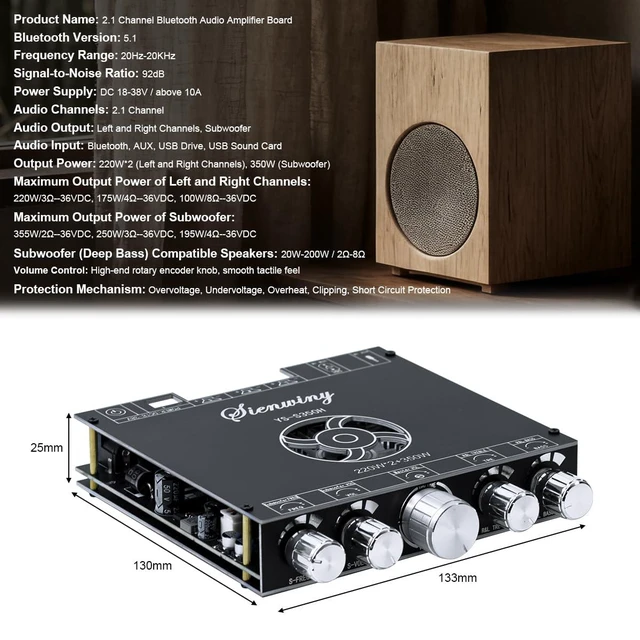 Alt view image 6 of 7 - YS-S350H TPA3251 2.1 Channel Bluetooth Amplifier 220W×2 + 350W Subwoofer Audio R