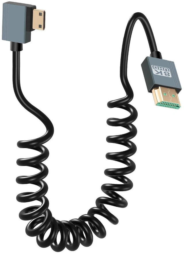 Main image of 8K Left Angled Mini HDMI to HDMI Cable, 48Gbps High Speed 90 Degree Mini HDMI to