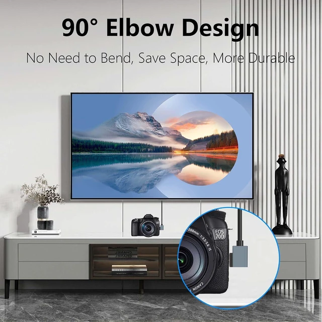 Alt view image 3 of 7 - 8K Left Angled Mini HDMI to HDMI Cable, 48Gbps High Speed 90 Degree Mini HDMI to