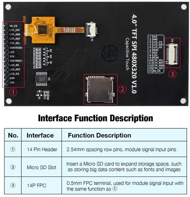 Alt view image 2 of 7 - 4.0 Inch 320x480 TN Capacitive Touch Screen LCD Display Module SPI Serial ST7796