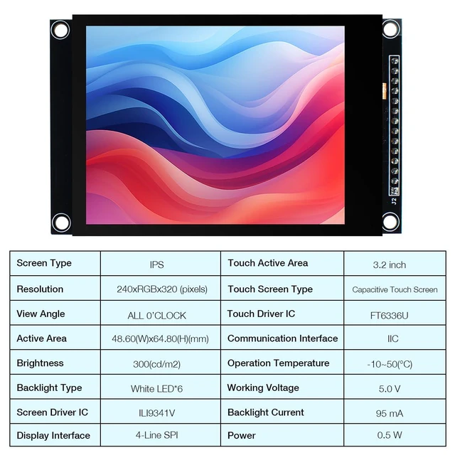Alt view image 3 of 7 - 3.2 inch 240x320 IPS Capacitive Touch Screen LCD Module SPI Serial ILI9341V Driv