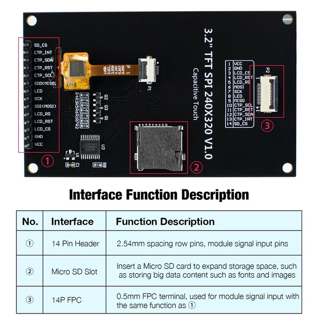 Alt view image 4 of 7 - 3.2 inch 240x320 IPS Capacitive Touch Screen LCD Module SPI Serial ILI9341V Driv