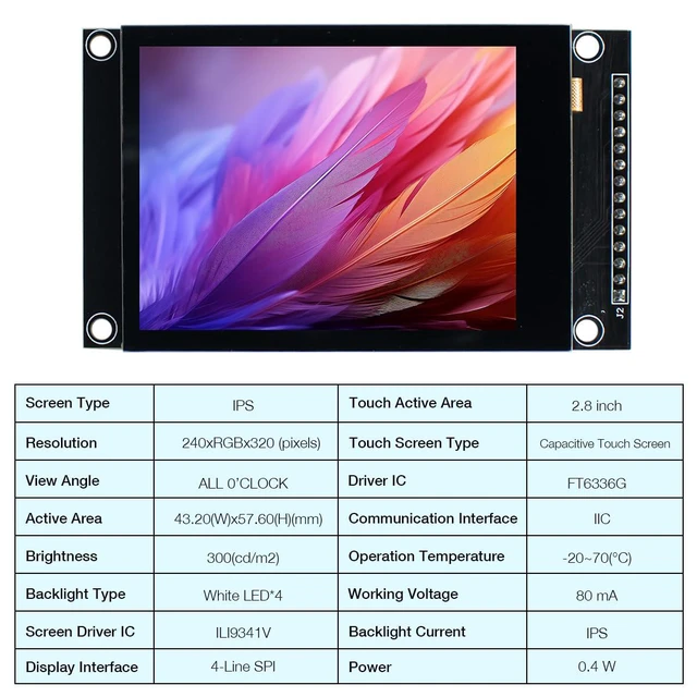 Alt view image 3 of 7 - 2.8 inch 240x320 IPS Capacitive Touch Screen SPI Serial ILI9341V Driver LCD Disp