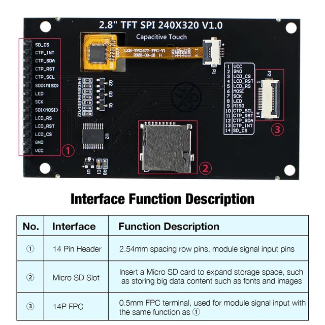Alt view image 4 of 7 - 2.8 inch 240x320 IPS Capacitive Touch Screen SPI Serial ILI9341V Driver LCD Disp