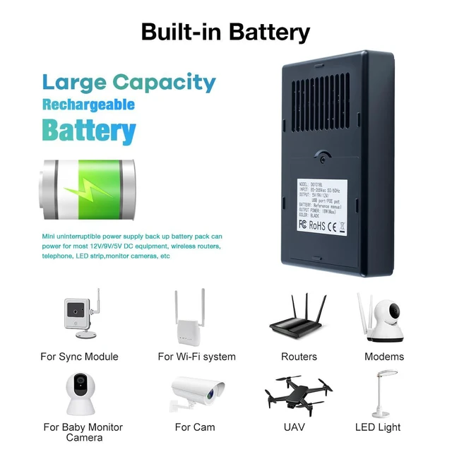 Alt view image 5 of 7 - Mini DC UPS Battery Backup Uninterruptible Power Supply 18W 5V/9V/12V/15V/24V Ou