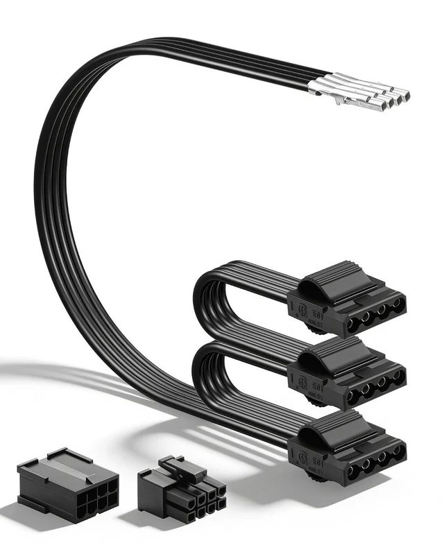 Main image of Molex LP4 IDE 4-Pin Female to Bare Wire 1 to 3 18AWG Flat Modular PSU Cable Spli