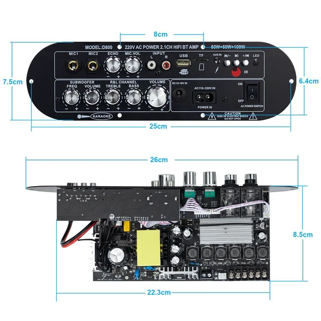 Alt view image 7 of 7 - D800 Bluetooth Amplifier 2.1 Channel 50W×2 + 100W Subwoofer