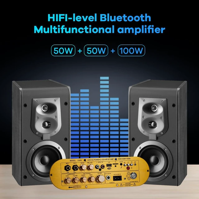 Alt view image 5 of 7 - D900 2.1 Channel Bluetooth Amplifier 50W×2 + 100W Subwoofer