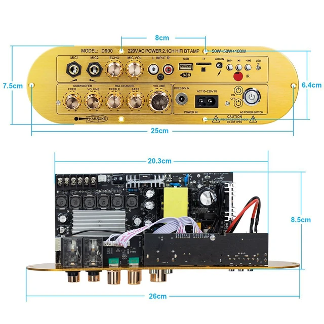Alt view image 7 of 7 - D900 2.1 Channel Bluetooth Amplifier 50W×2 + 100W Subwoofer
