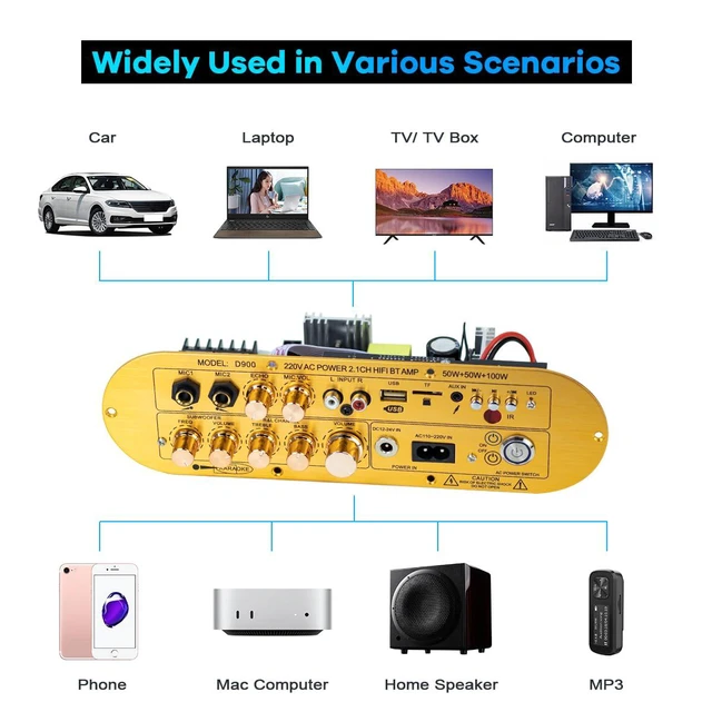 Alt view image 4 of 7 - D900 2.1 Channel Bluetooth Amplifier 50W×2 + 100W Subwoofer