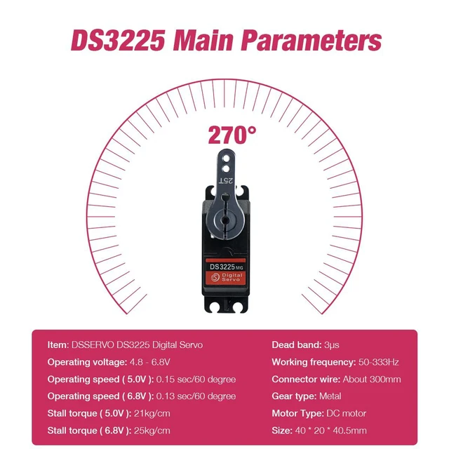 Alt view image 4 of 7 - DS3225 25kg RC Servo High Torque Full Metal Gears Waterproof Digital Servo Compa