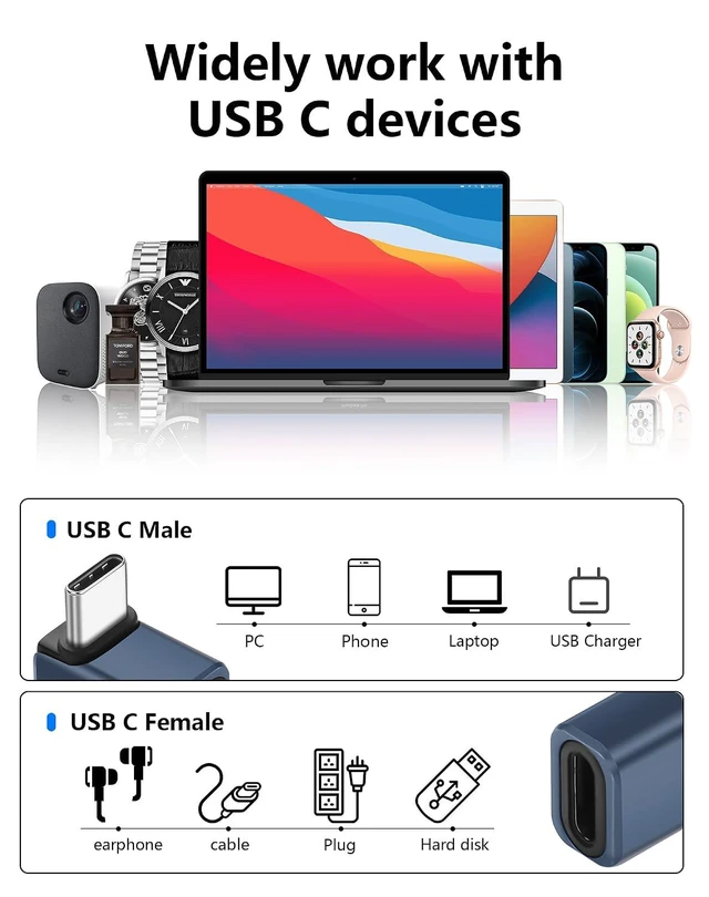 Alt view image 6 of 7 - Up Angle USB C Adapter 3 Pack, 90 Degree USB C Male to USB Type-C Female Adapter