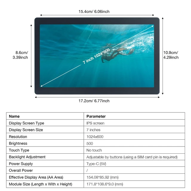 Alt view image 5 of 7 - 7 Inches USB C Mini Monitor 1024x600 IPS LCD Display Type C Secondary Screen for