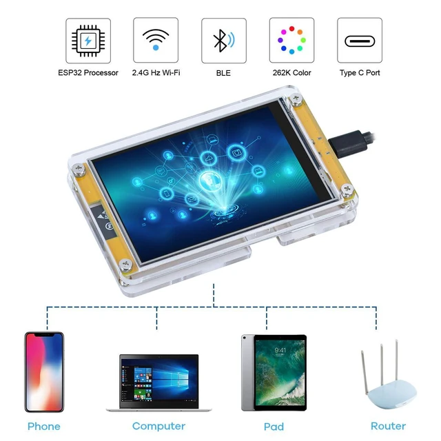 Alt view image 3 of 7 - 4.0 Inch ESP32 Display Resistive Touchscreen with Acrylic Case, ILI9341 Driver 2