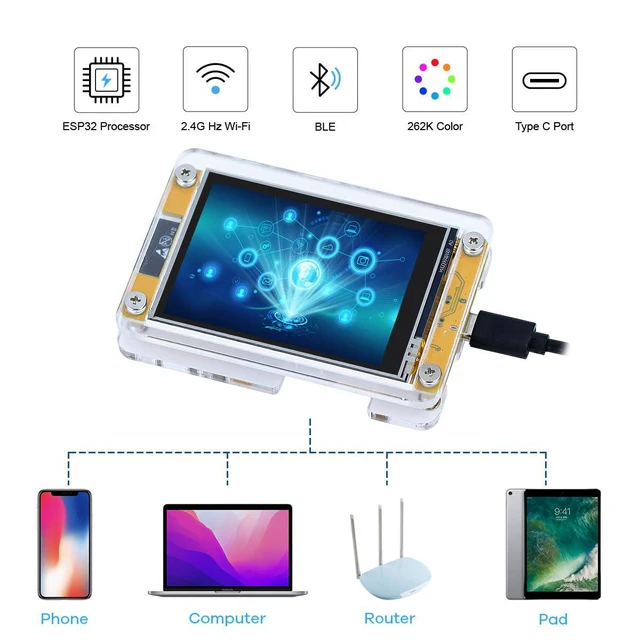 Alt view image 3 of 7 - 2.8 Inch ESP32 Display Resistive Touchscreen with Acrylic Case, ILI9341 Driver 2