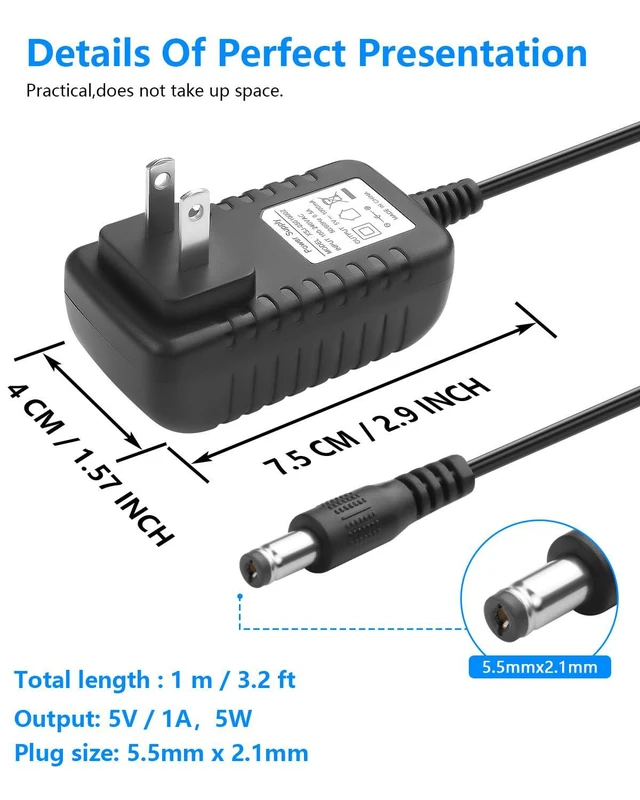 Alt view image 2 of 7 - 5V 1A 5W Power Supply Adapter AC100-240V to DC 5 Volt 1Amp Power Cord Replacemen