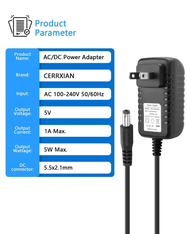 Alt view image 3 of 7 - 5V 1A 5W Power Supply Adapter AC100-240V to DC 5 Volt 1Amp Power Cord Replacemen