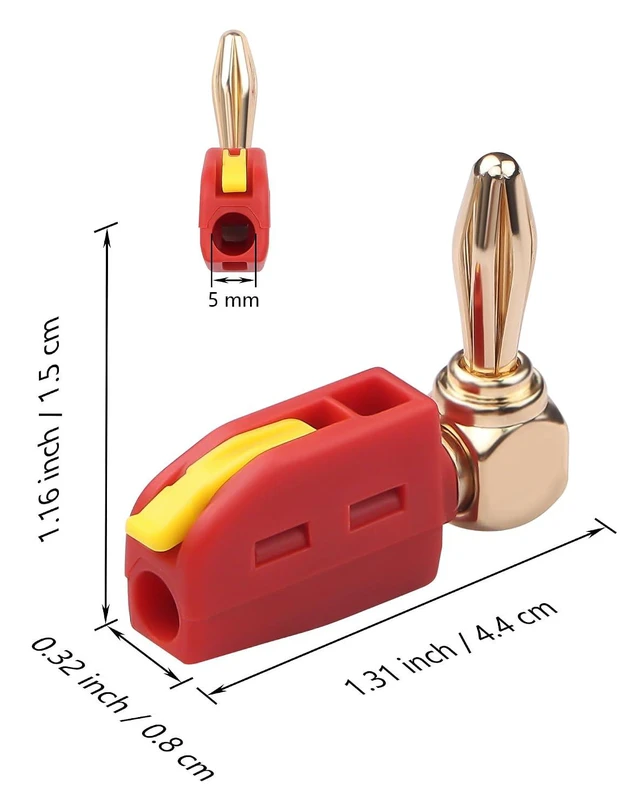 Alt view image 6 of 6 - 90 Degree 4mm Banana Plugs, High Current Quick Connect 24K Gold Plated Right Ang