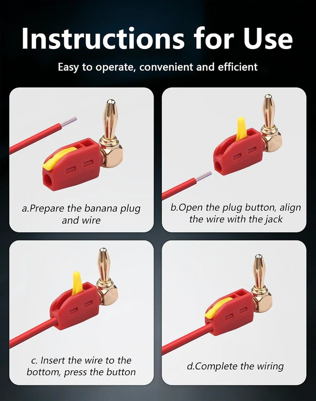 Alt view image 3 of 6 - 90 Degree 4mm Banana Plugs, High Current Quick Connect 24K Gold Plated Right Ang