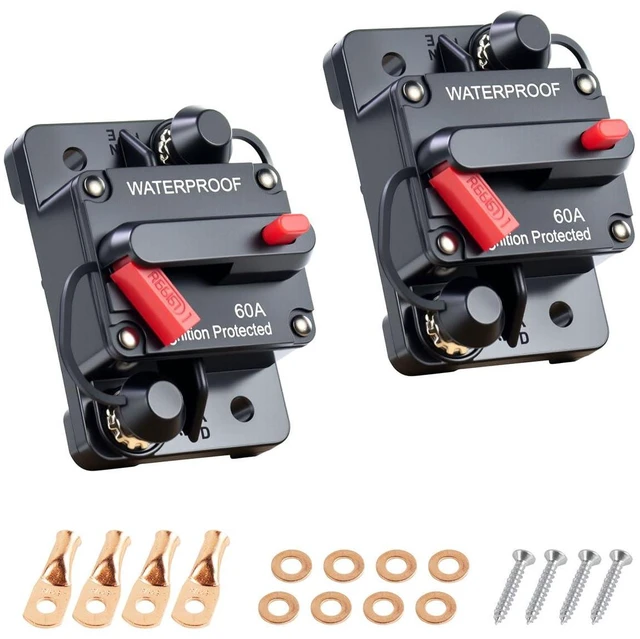 Main image of 2PCS 60Amp Marine Circuit Breaker DC 12V-48V with Inline Fuse Manual Reset Water