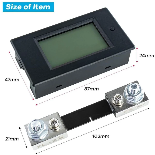 Alt view image 4 of 7 - DC 6.5-100V 0-100A LCD Display Digital Power Monitoring Meter Voltage Current Po