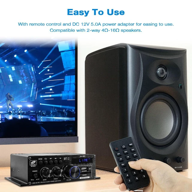 Alt view image 5 of 7 - Bluetooth 5.0 Audio Amplifier 400W+400W 2.0 CH AMP HiFi Stereo Treble Bass Audio