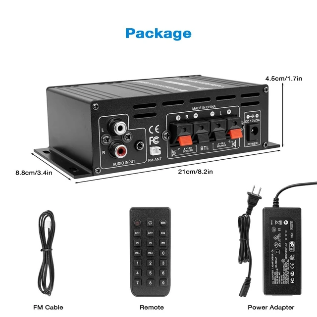 Alt view image 7 of 7 - Bluetooth 5.0 Audio Amplifier 400W+400W 2.0 CH AMP HiFi Stereo Treble Bass Audio