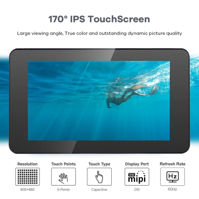 Alt view image 2 of 7 - 7 Inch Touchscreen IPS DSI Display Compatible with Raspberry Pi 5, 800x480 Capac
